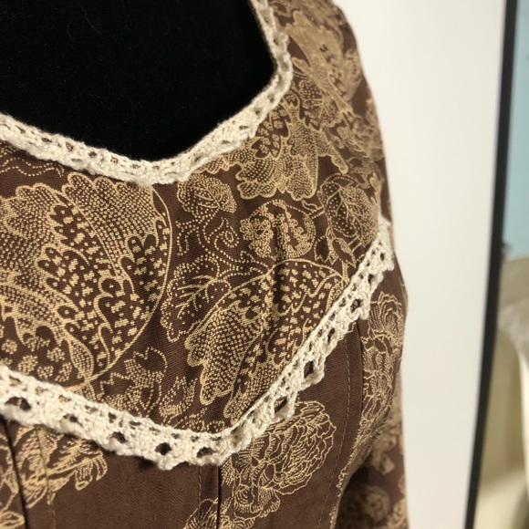 Vintage Brown Floral Maxi Dress Cottagecore Regency Era - Picture 4 of 6